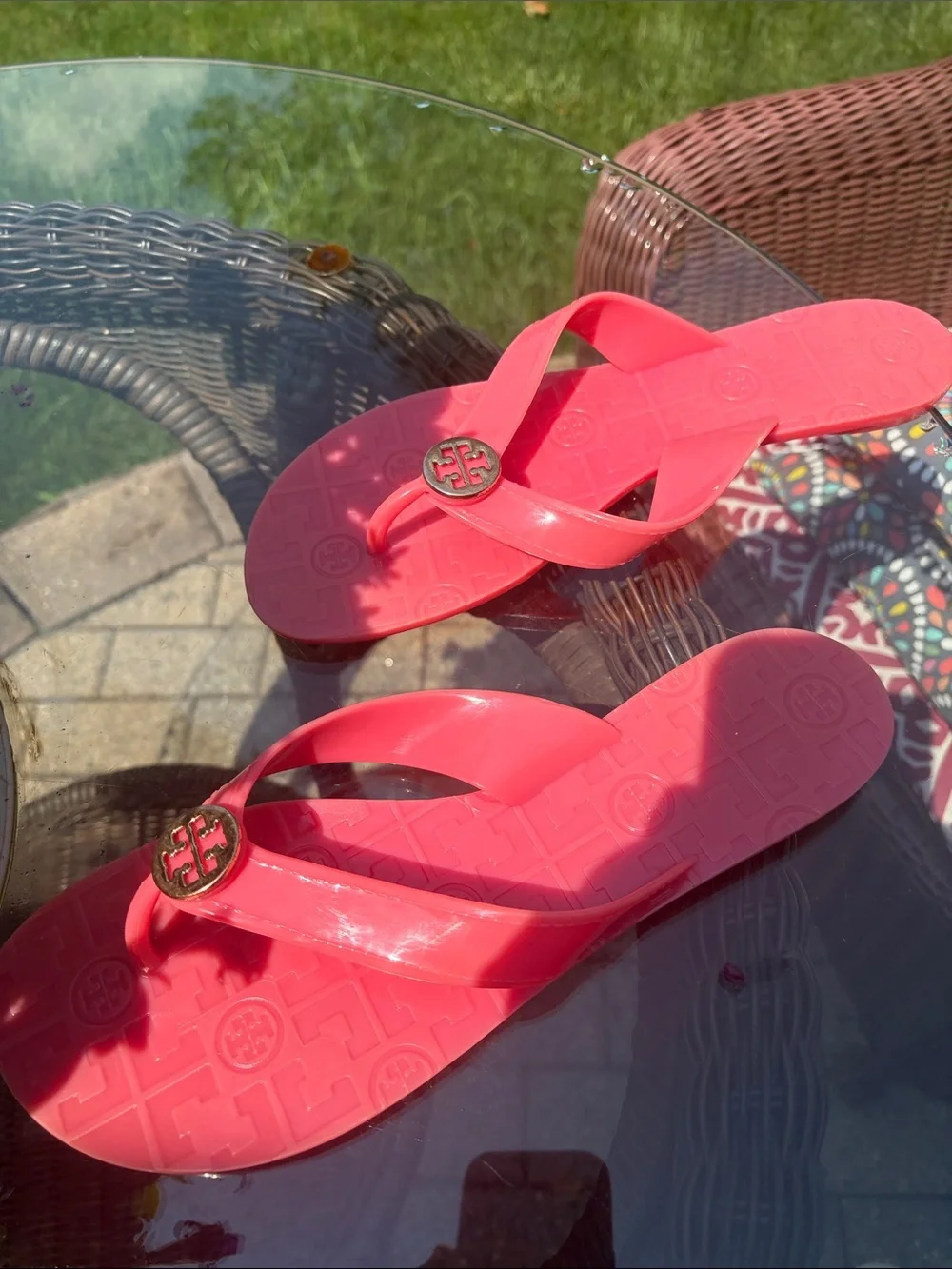 Tory Burch Coral Pink Logo Jelly Thong Sandals